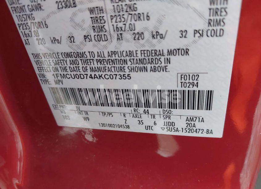 Photo 9 of 2010 Ford Escape XLT (VIN 1FMCU0D74AKC07355)