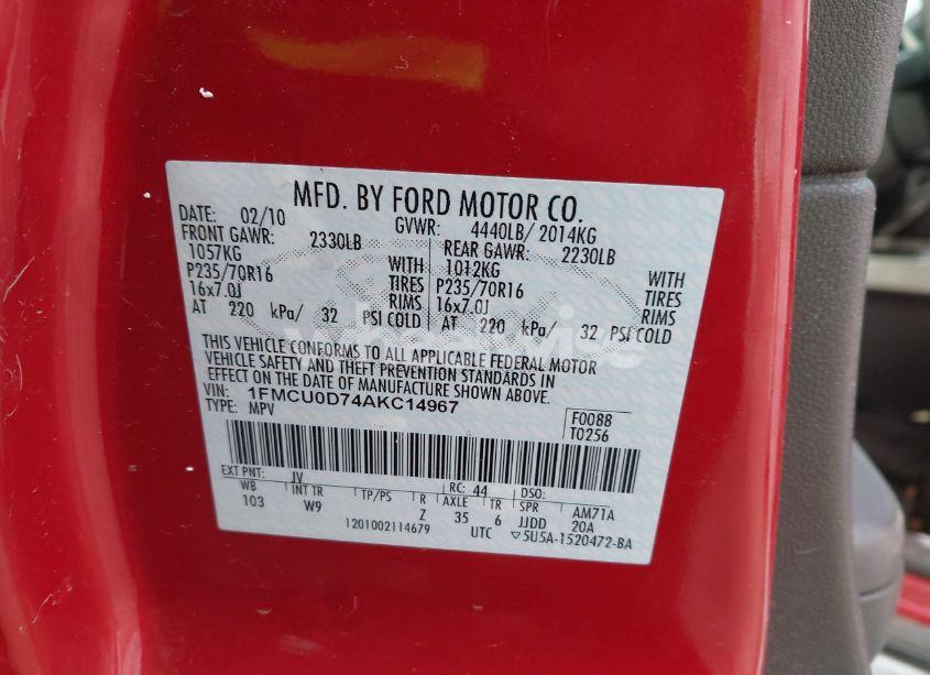 Photo 9 of 2010 Ford Escape XLT (VIN 1FMCU0D74AKC14967)