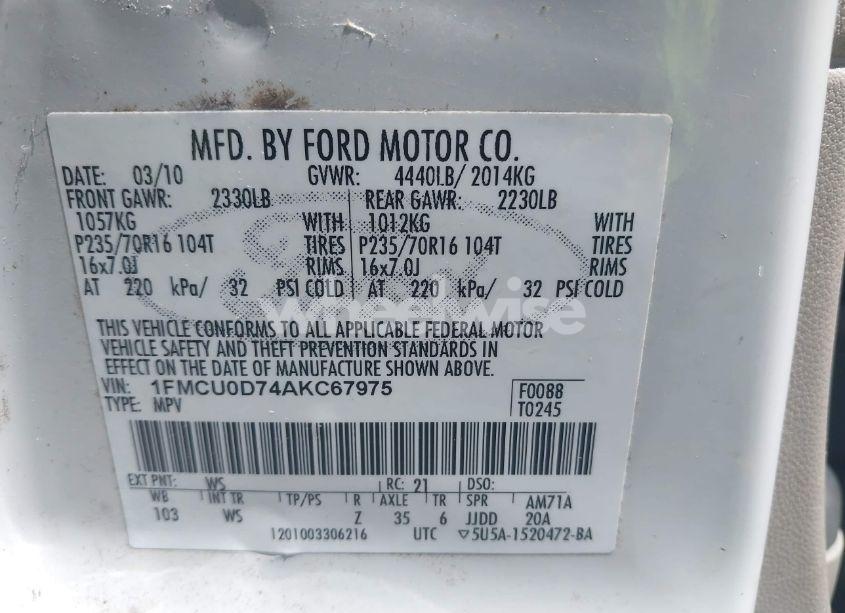 Photo 9 of 2010 Ford Escape XLT (VIN 1FMCU0D74AKC67975)