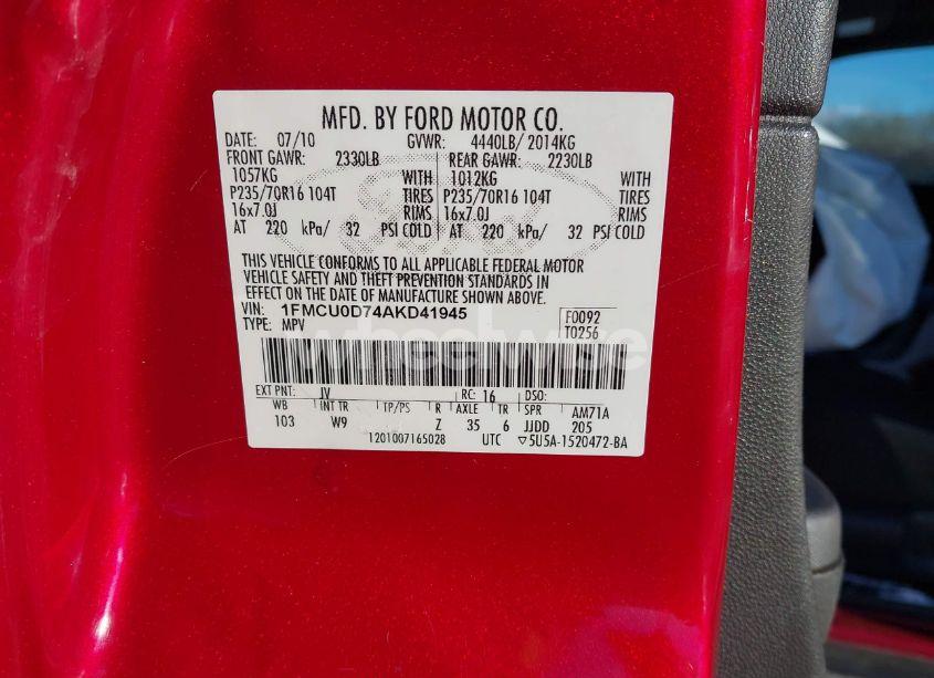 Photo 9 of 2010 Ford Escape XLT (VIN 1FMCU0D74AKD41945)