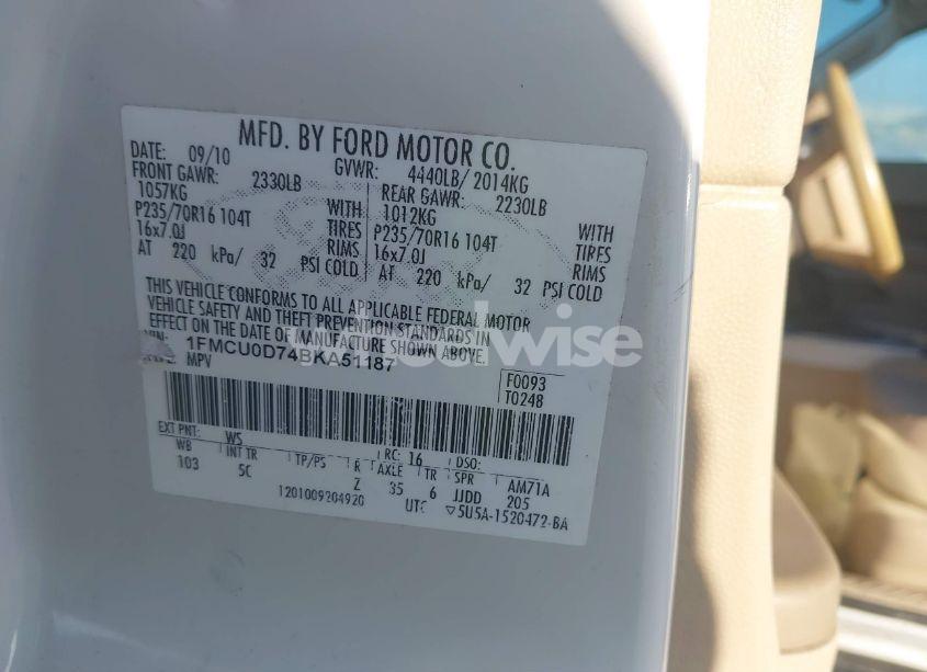 Photo 9 of 2011 Ford Escape XLT (VIN 1FMCU0D74BKA51187)