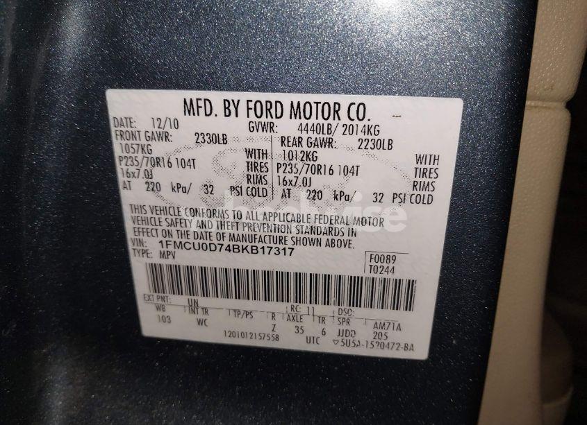 Photo 9 of 2011 Ford Escape XLT (VIN 1FMCU0D74BKB17317)