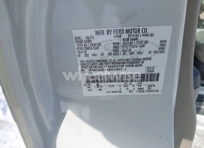 Photo 9 of 2011 Ford Escape XLT (VIN 1FMCU0D74BKC60316)