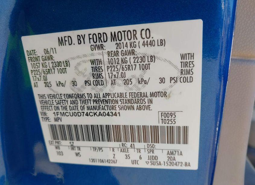 Photo 9 of 2012 Ford Escape XLT (VIN 1FMCU0D74CKA04341)