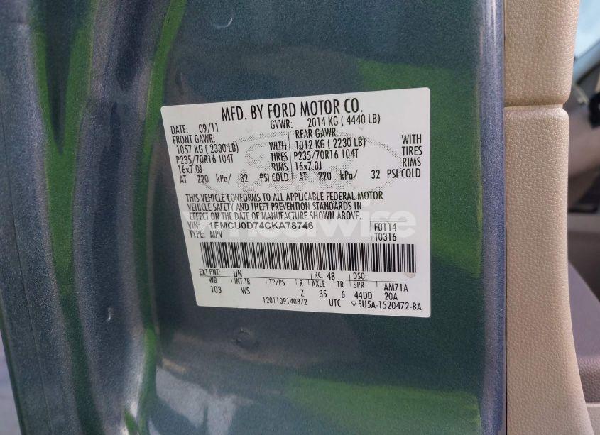 Photo 9 of 2012 Ford Escape XLT (VIN 1FMCU0D74CKA78746)