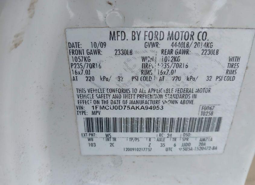 Photo 9 of 2010 Ford Escape XLT (VIN 1FMCU0D75AKA94953)