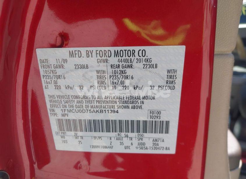 Photo 9 of 2010 Ford Escape XLT (VIN 1FMCU0D75AKB11394)