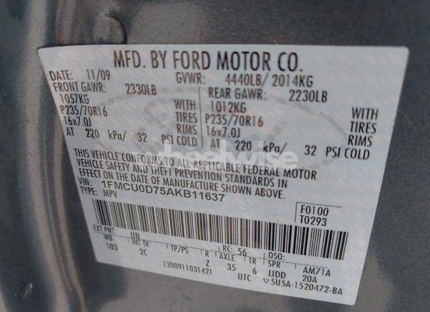 Photo 9 of 2010 Ford Escape XLT (VIN 1FMCU0D75AKB11637)