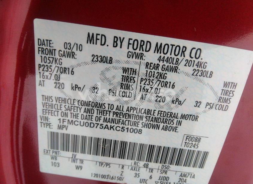 Photo 9 of 2010 Ford Escape XLT (VIN 1FMCU0D75AKC51008)