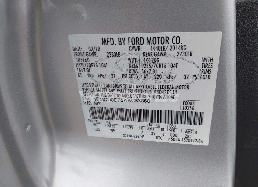 Photo 9 of 2010 Ford Escape XLT (VIN 1FMCU0D75AKC63868)