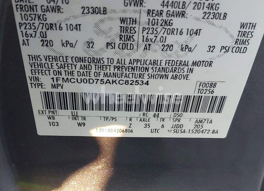 Photo 9 of 2010 Ford Escape XLT (VIN 1FMCU0D75AKC82534)