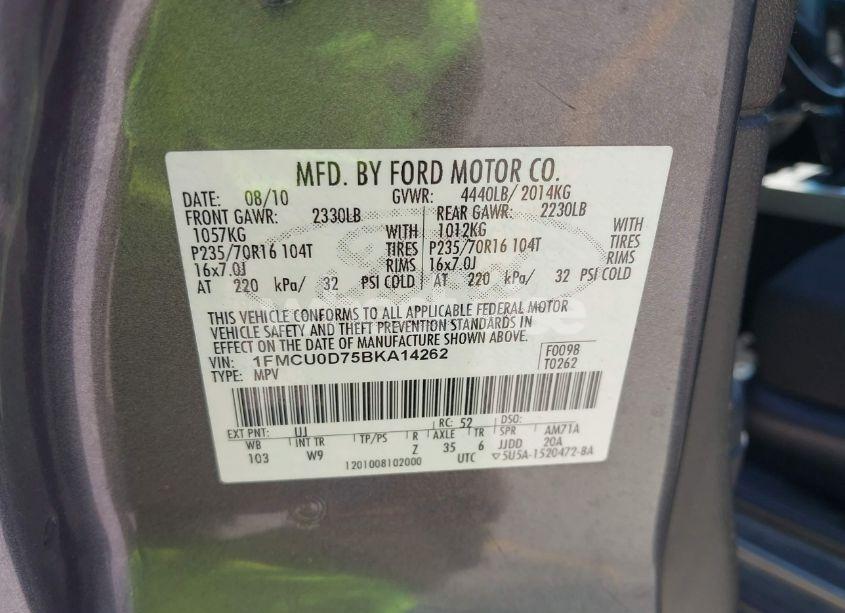 Photo 9 of 2011 Ford Escape XLT (VIN 1FMCU0D75BKA14262)