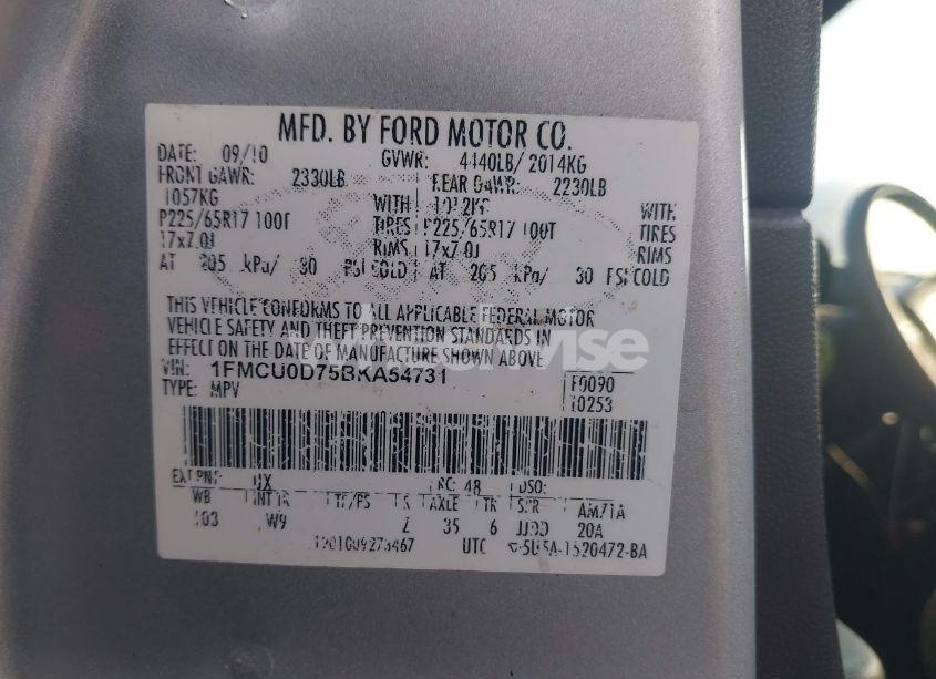 Photo 9 of 2011 Ford Escape XLT (VIN 1FMCU0D75BKA54731)