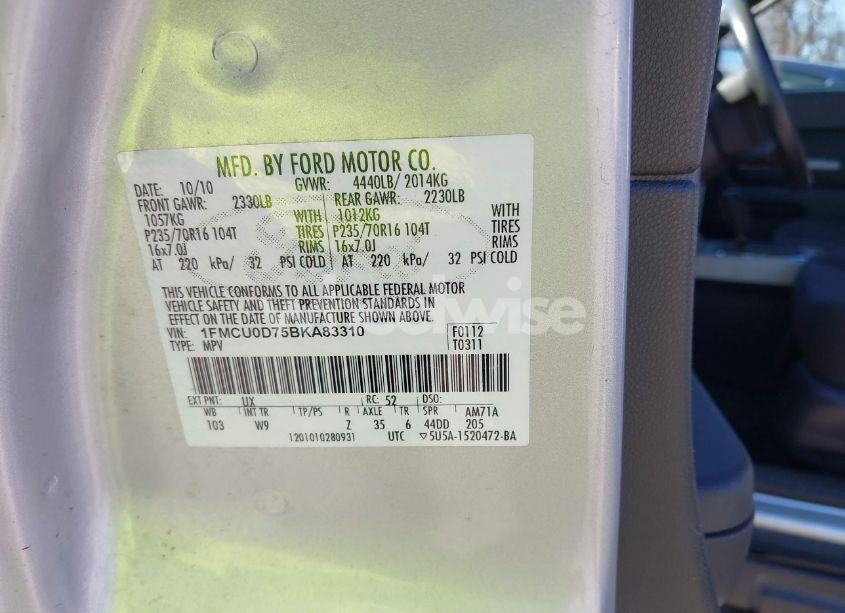 Photo 9 of 2011 Ford Escape XLT (VIN 1FMCU0D75BKA83310)