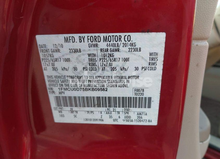 Photo 9 of 2011 Ford Escape XLT (VIN 1FMCU0D75BKB09582)