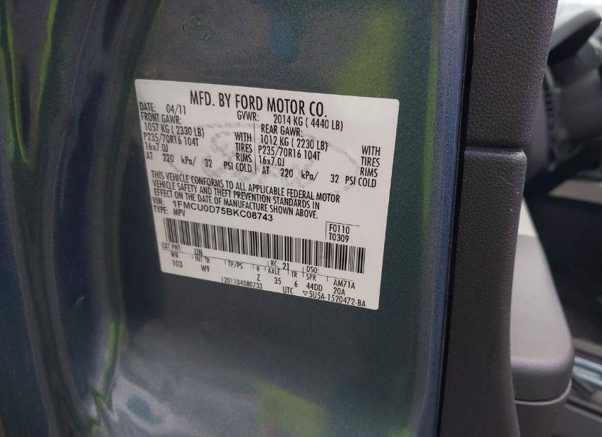 Photo 9 of 2011 Ford Escape XLT (VIN 1FMCU0D75BKC08743)