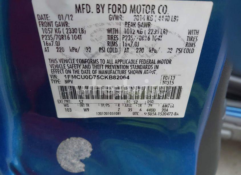 Photo 9 of 2012 Ford Escape XLT (VIN 1FMCU0D75CKB82064)