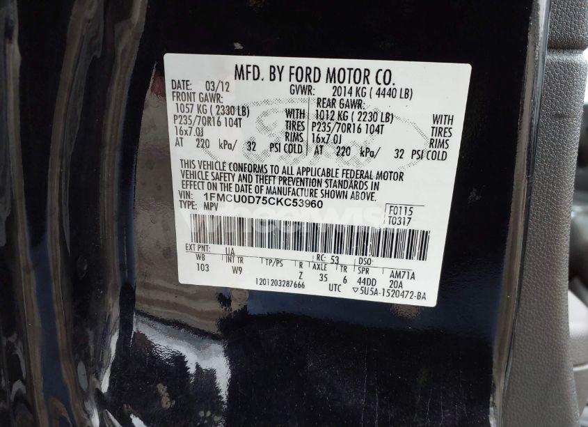 Photo 9 of 2012 Ford Escape XLT (VIN 1FMCU0D75CKC53960)