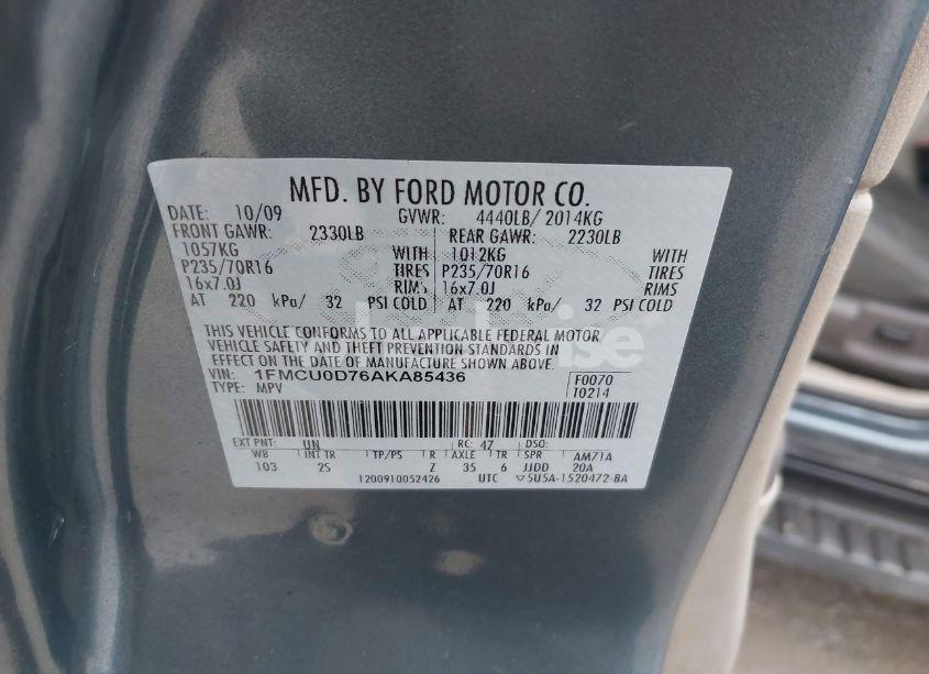 Photo 9 of 2010 Ford Escape XLT (VIN 1FMCU0D76AKA85436)