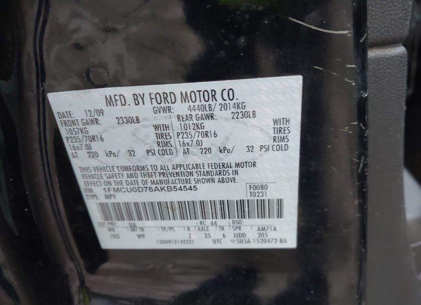 Photo 9 of 2010 Ford Escape XLT (VIN 1FMCU0D76AKB54545)