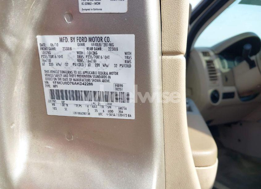 Photo 9 of 2010 Ford Escape XLT (VIN 1FMCU0D76AKD42286)
