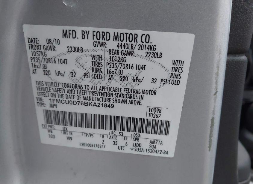 Photo 9 of 2011 Ford Escape XLT (VIN 1FMCU0D76BKA21849)