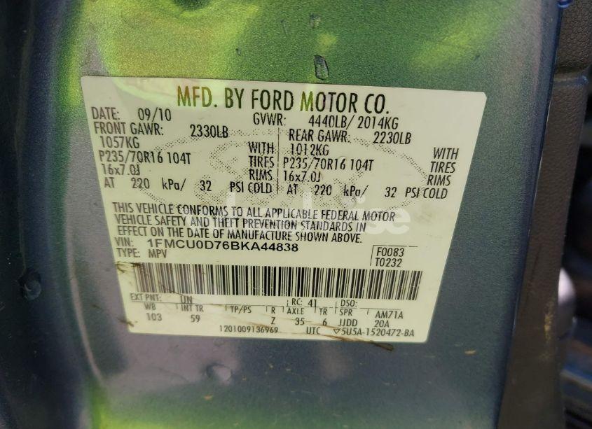 Photo 9 of 2011 Ford Escape XLT (VIN 1FMCU0D76BKA44838)