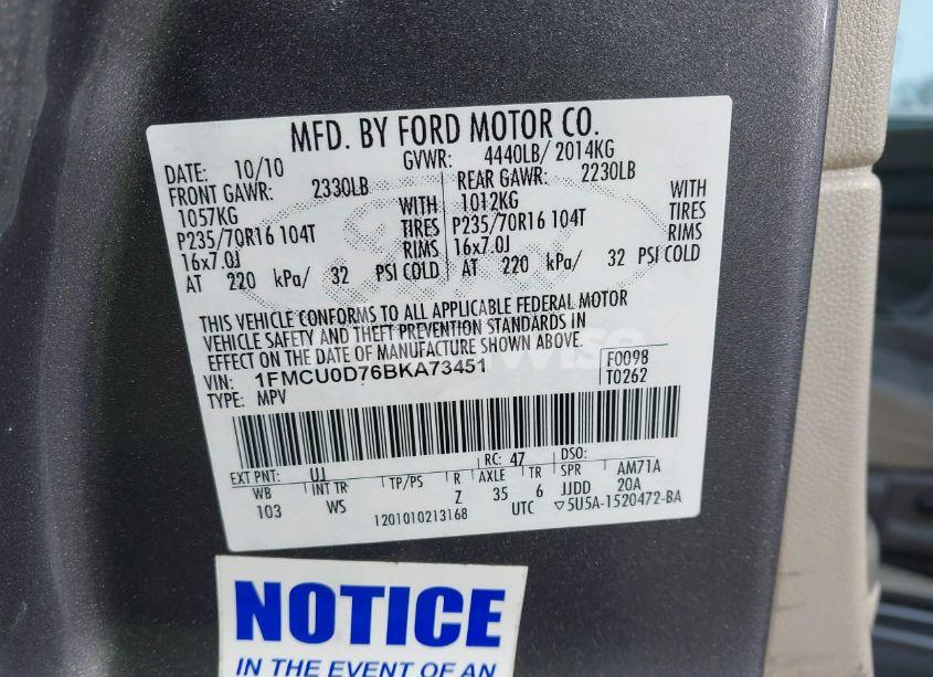 Photo 9 of 2011 Ford Escape XLT (VIN 1FMCU0D76BKA73451)