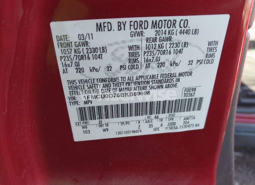 Photo 9 of 2011 Ford Escape XLT (VIN 1FMCU0D76BKB89698)