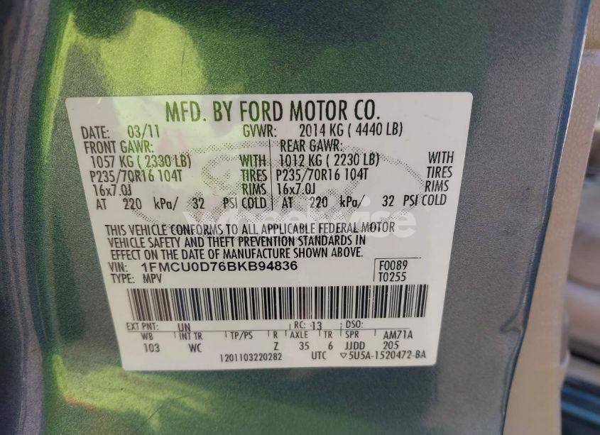 Photo 9 of 2011 Ford Escape XLT (VIN 1FMCU0D76BKB94836)