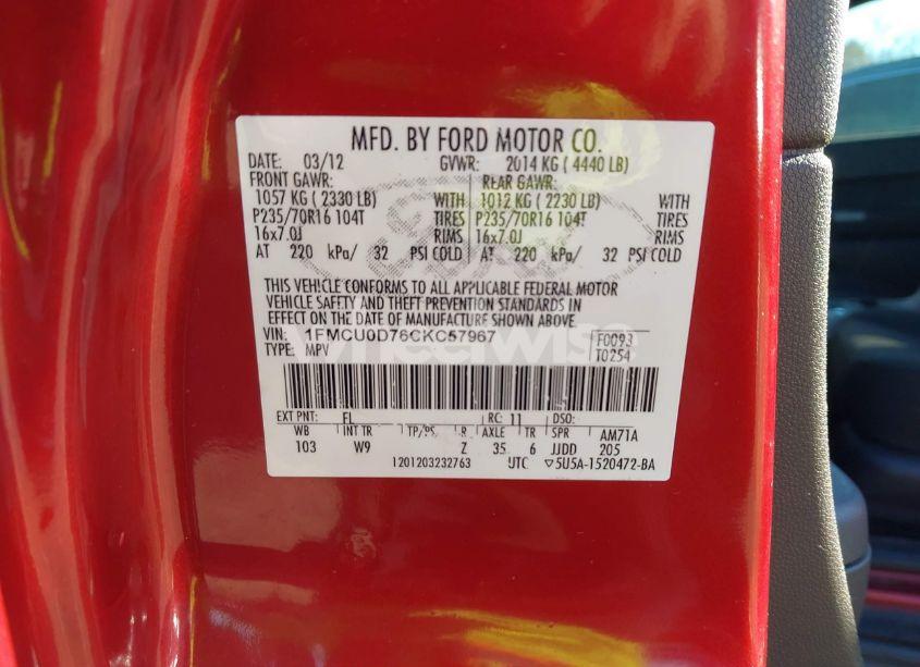 Photo 9 of 2012 Ford Escape XLT (VIN 1FMCU0D76CKC57967)