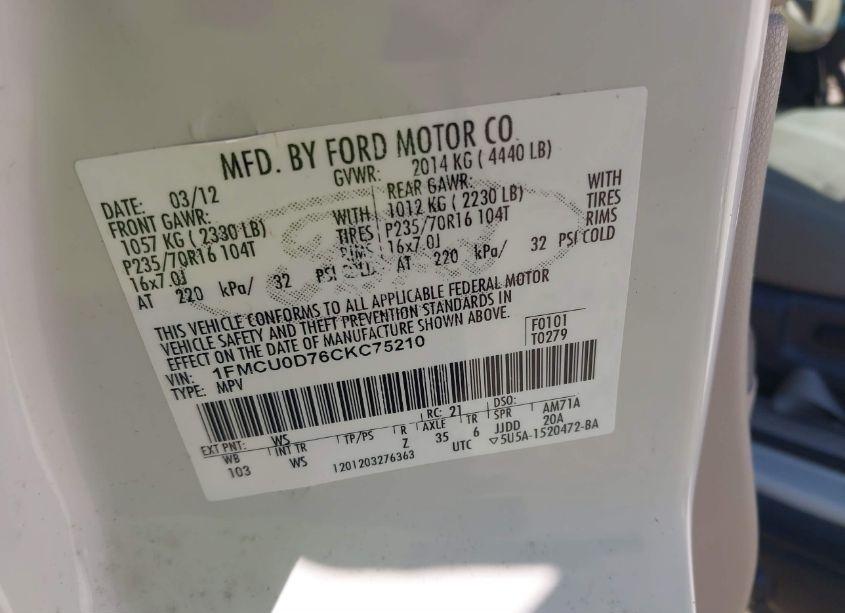 Photo 9 of 2012 Ford Escape XLT (VIN 1FMCU0D76CKC75210)