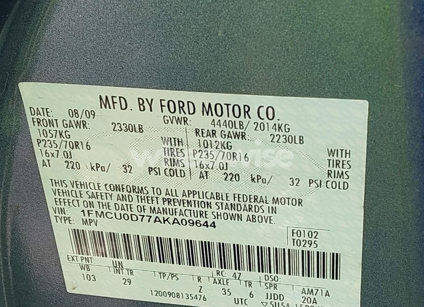 Photo 9 of 2010 Ford Escape XLT (VIN 1FMCU0D77AKA09644)