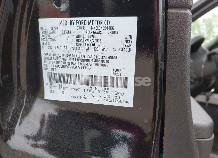 Photo 9 of 2010 Ford Escape XLT (VIN 1FMCU0D77AKA11703)