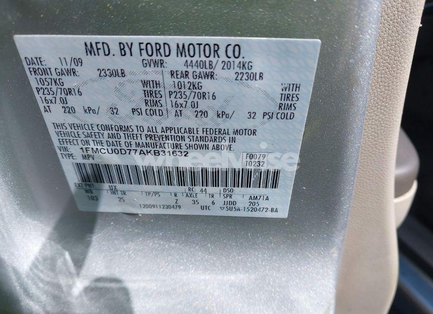 Photo 9 of 2010 Ford Escape XLT (VIN 1FMCU0D77AKB31632)