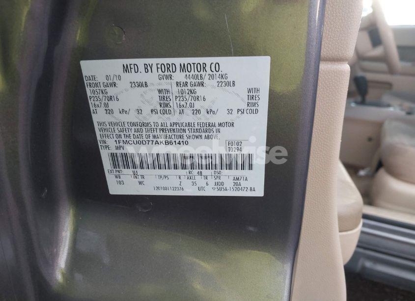 Photo 9 of 2010 Ford Escape XLT (VIN 1FMCU0D77AKB61410)