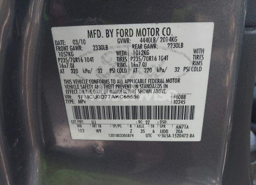 Photo 9 of 2010 Ford Escape XLT (VIN 1FMCU0D77AKC65556)