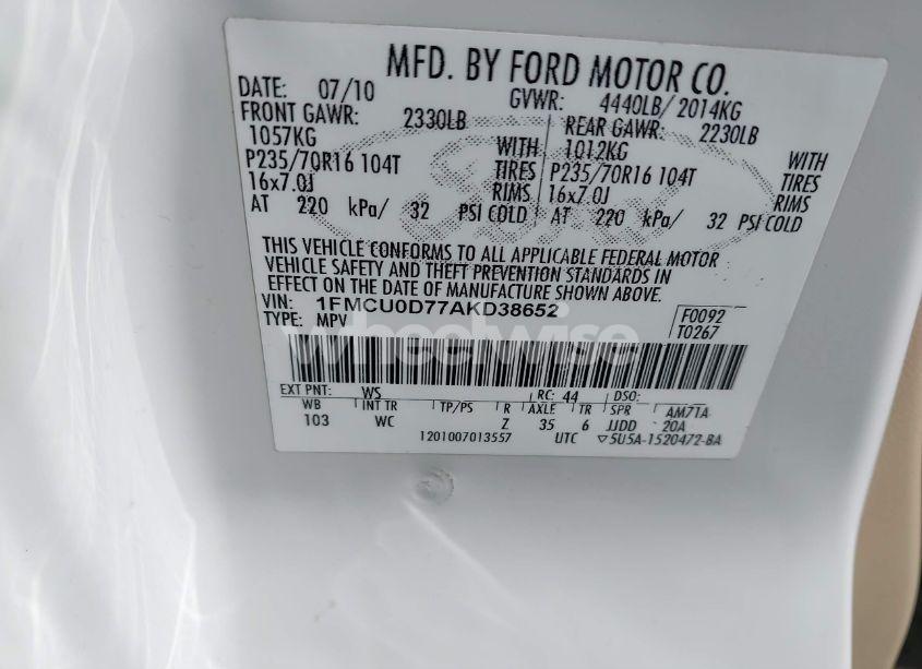 Photo 9 of 2010 Ford Escape XLT (VIN 1FMCU0D77AKD38652)