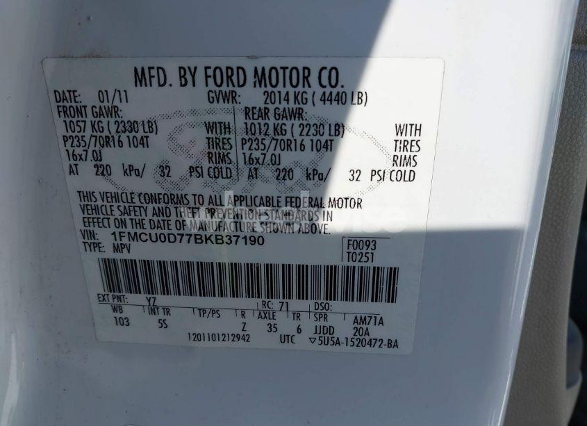 Photo 9 of 2011 Ford Escape XLT (VIN 1FMCU0D77BKB37190)