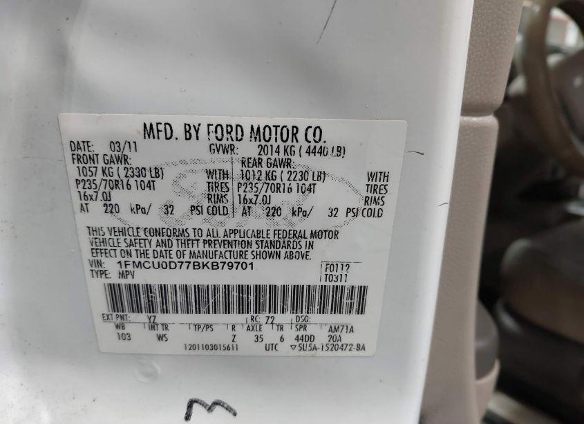 Photo 9 of 2011 Ford Escape XLT (VIN 1FMCU0D77BKB79701)