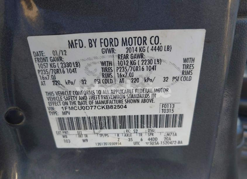 Photo 9 of 2012 Ford Escape XLT (VIN 1FMCU0D77CKB82504)