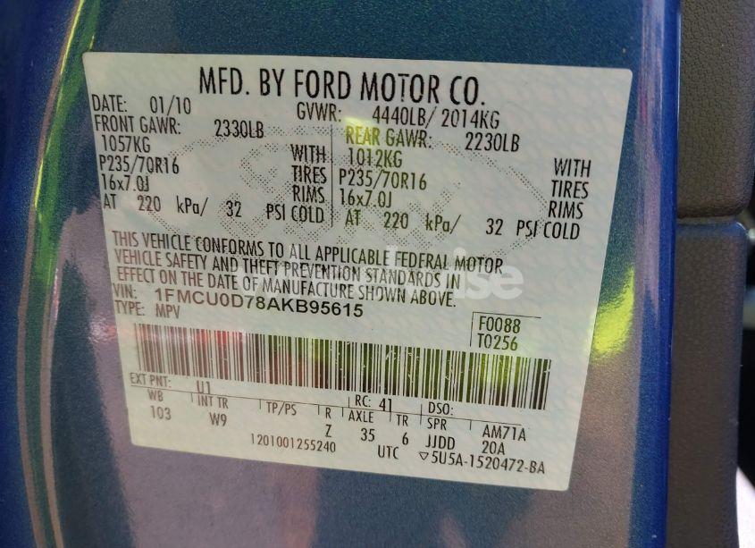 Photo 9 of 2010 Ford Escape XLT (VIN 1FMCU0D78AKB95615)