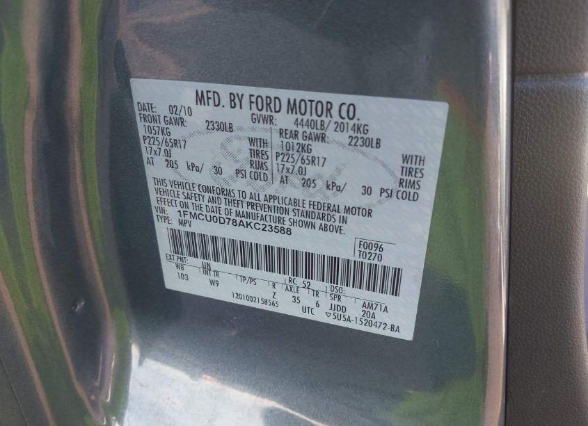 Photo 9 of 2010 Ford Escape XLT (VIN 1FMCU0D78AKC23588)