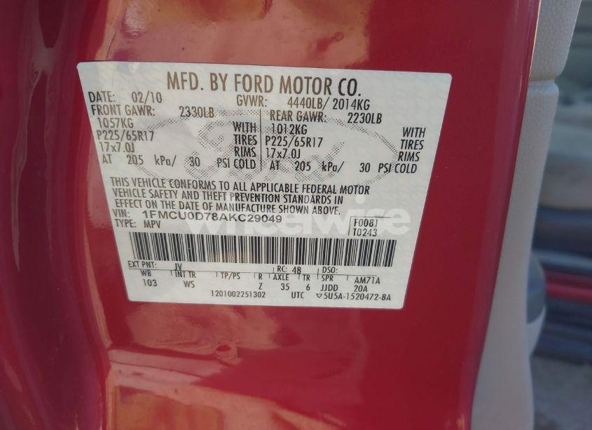 Photo 9 of 2010 Ford Escape XLT (VIN 1FMCU0D78AKC29049)