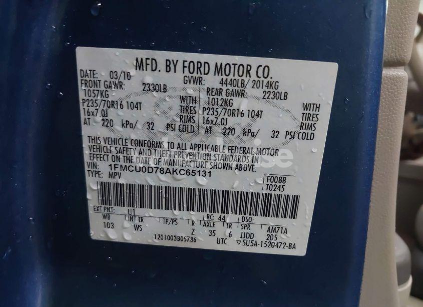 Photo 9 of 2010 Ford Escape XLT (VIN 1FMCU0D78AKC65131)