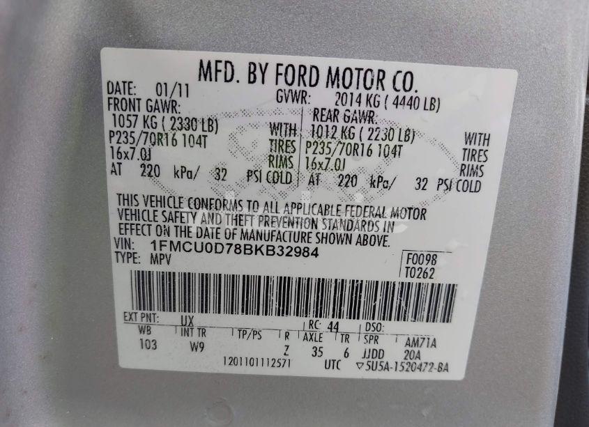 Photo 9 of 2011 Ford Escape XLT (VIN 1FMCU0D78BKB32984)