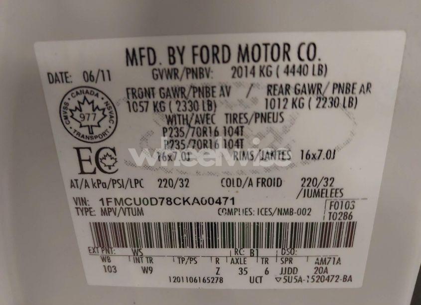 Photo 9 of 2012 Ford Escape XLT (VIN 1FMCU0D78CKA00471)