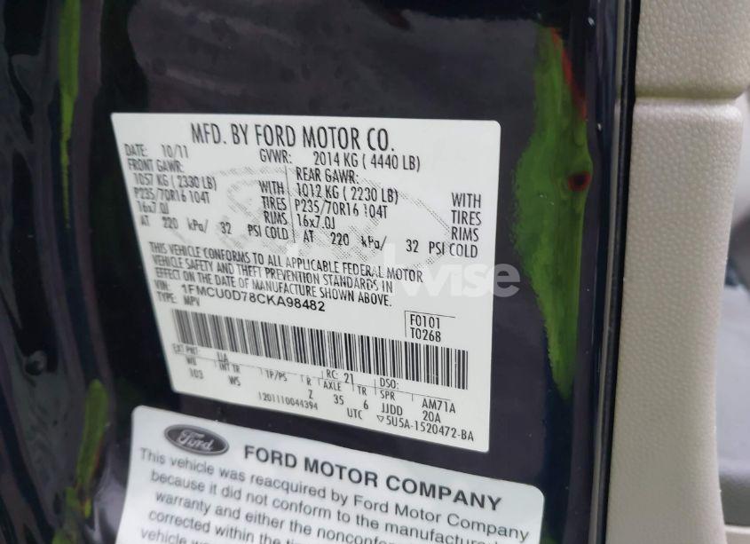 Photo 9 of 2012 Ford Escape XLT (VIN 1FMCU0D78CKA98482)