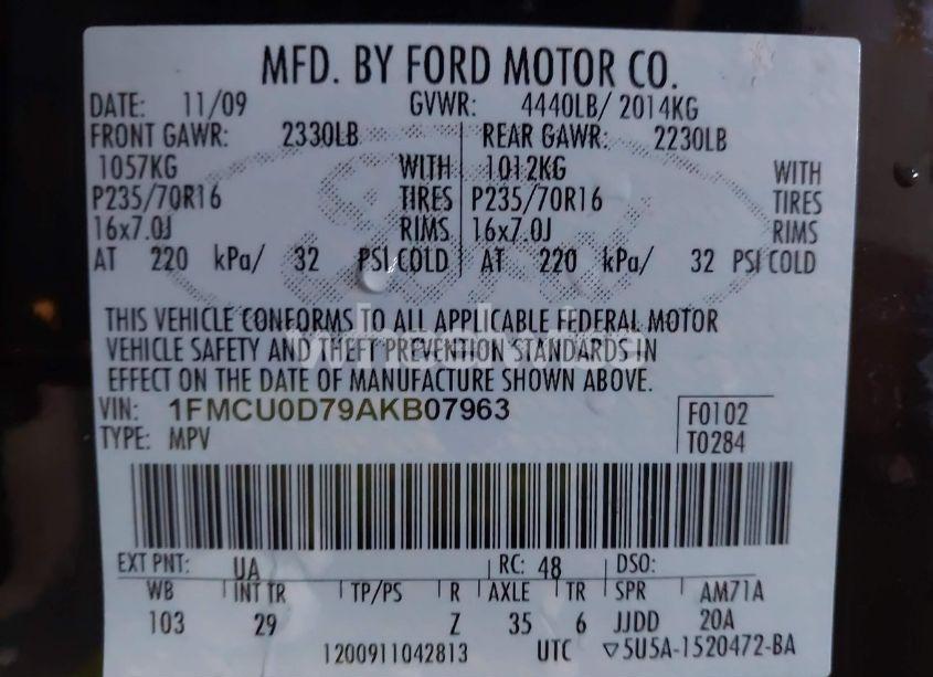 Photo 9 of 2010 Ford Escape XLT (VIN 1FMCU0D79AKB07963)