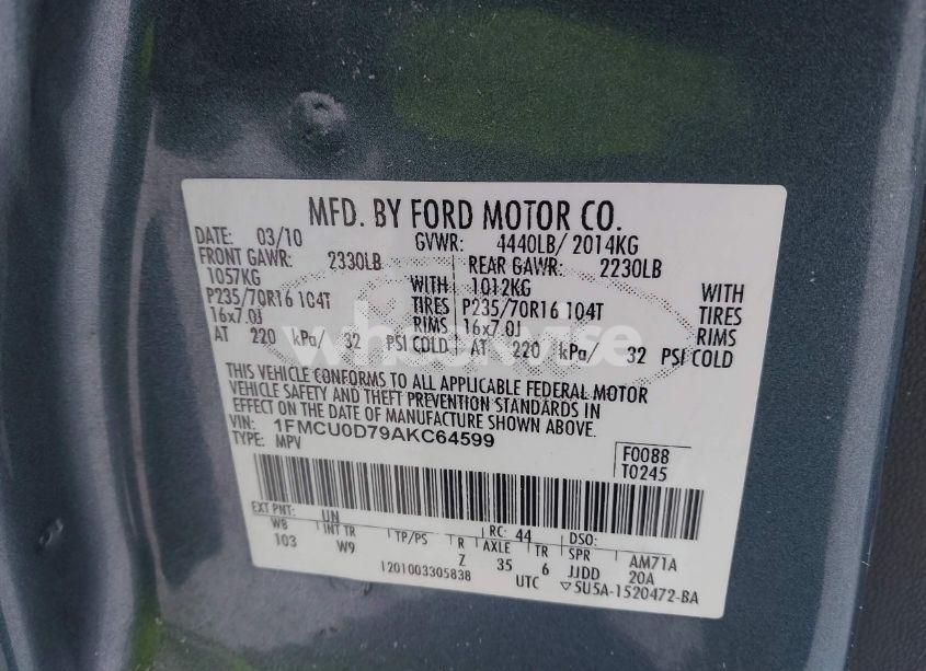 Photo 9 of 2010 Ford Escape XLT (VIN 1FMCU0D79AKC64599)